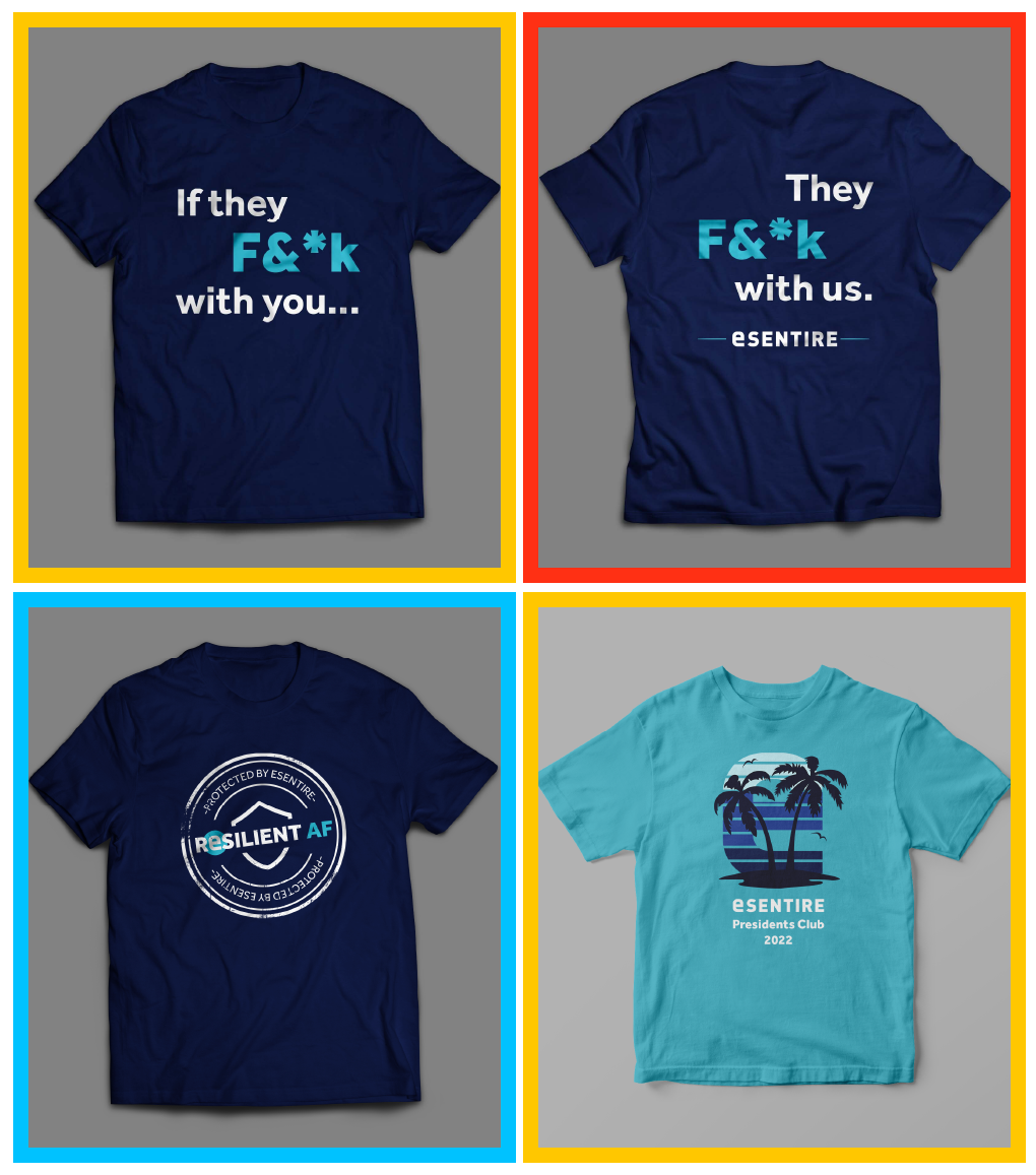 Mockups of 4 tshirts I designed at eSentire